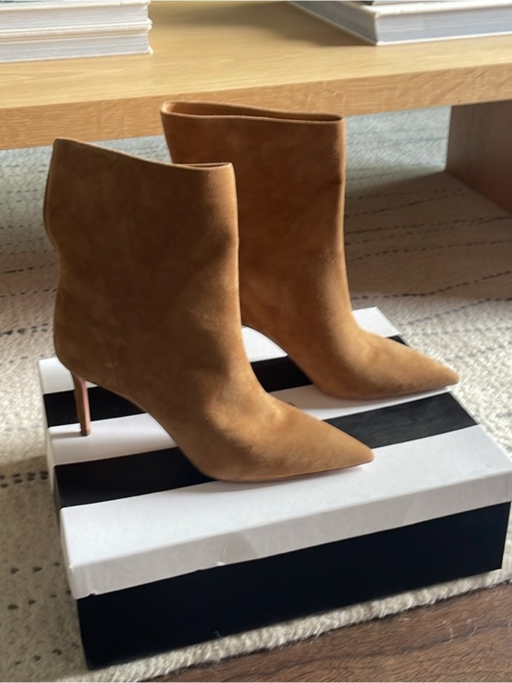 Aquazzura Tan Suede Pointed-Toe Ankle Boots